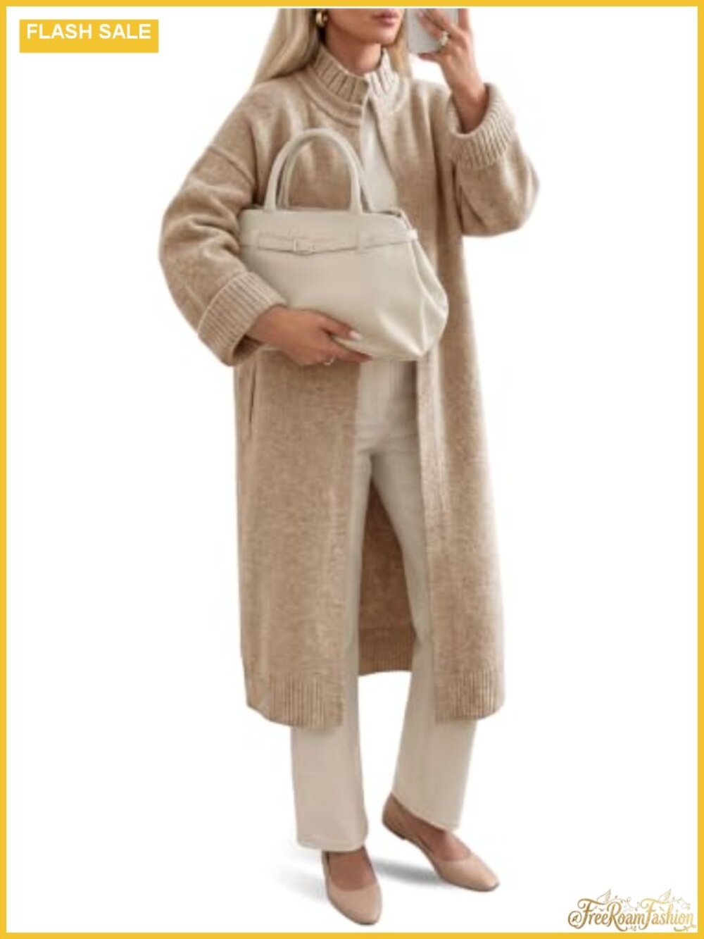 Women's Ruffle Mock Neck Open Front Long Cardigan Sweater Knit